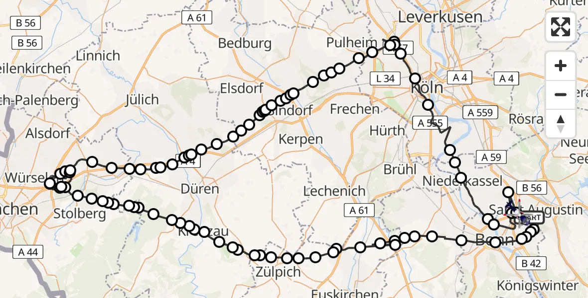 Flugroute Polizeihubschrauber Sankt Augustin - Meindorf, 19 Februar 2026, 12:45