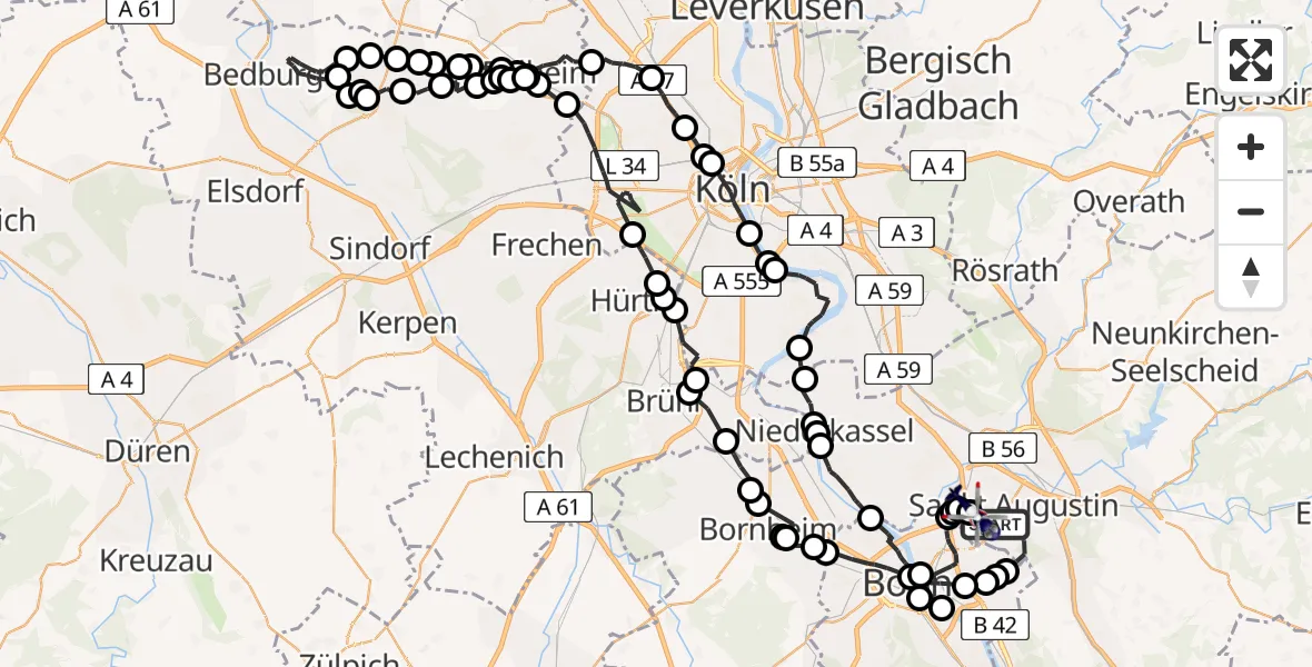 Flugroute Polizeihubschrauber Sankt Augustin - Sankt Augustin, 19 Februar 2026, 12:46