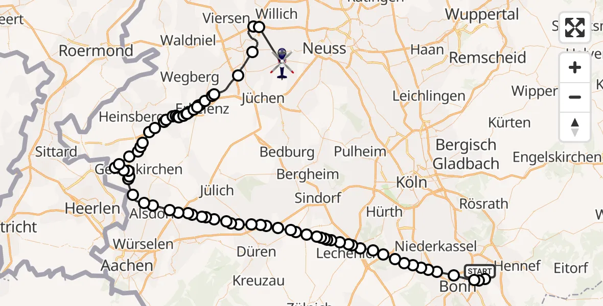 Flugroute Polizeihubschrauber Sankt Augustin - Glehn, 19 Februar 2026, 12:51
