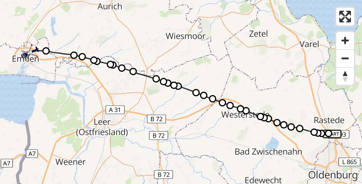 Flugroute Polizeihubschrauber Hankhausen II - Emden, 19 Februar 2026, 12:54