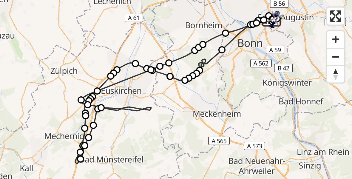 Flugroute Polizeihubschrauber Sankt Augustin - Bonn-Hangelar Airfield, 19 Februar 2026, 12:55
