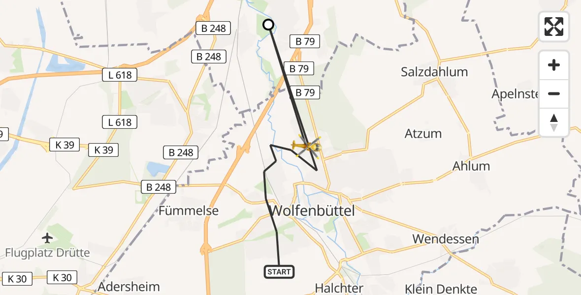 Flugroute Rettungshubschrauber Wolfenbüttel - Wolfenbüttel Municipal Hospital Heliport (Christoph 30), 19 Februar 2026, 13:13