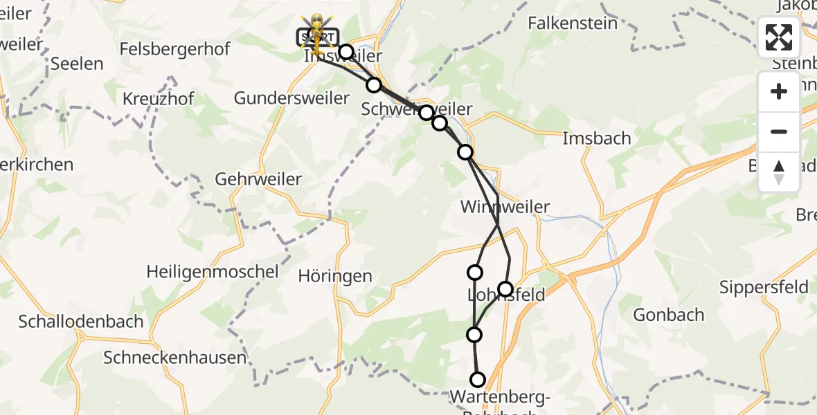 Flugroute Rettungshubschrauber Imsweiler UL - Imsweiler UL, 19 Februar 2026, 13:20