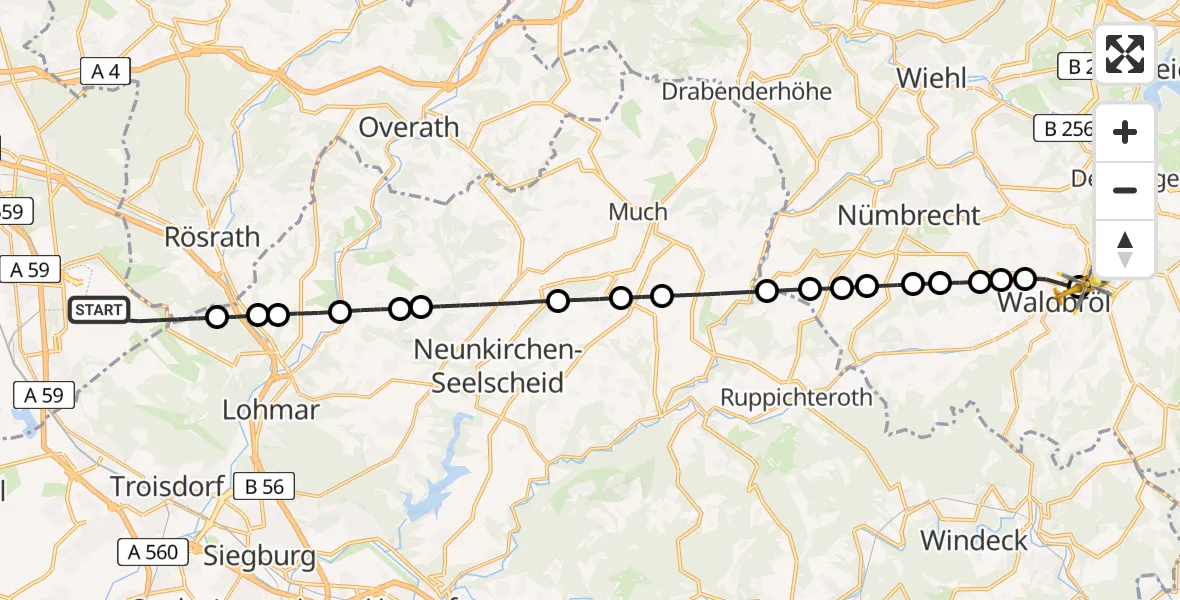 Flugroute Ambulanzhubschrauber Cologne Bonn Airport - Escherhof, 19 Februar 2026, 13:25