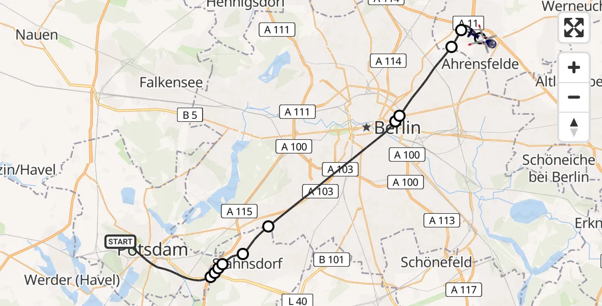 Routekaart van de vlucht: Polizeihubschrauber nach Ahrensfelde Heliport