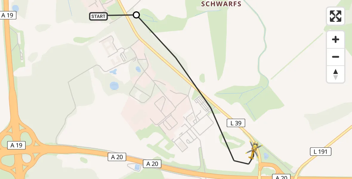 Flugroute Ambulanzhubschrauber Hohen Schwarfs - Dummerstorf, 19 Februar 2026, 13:34