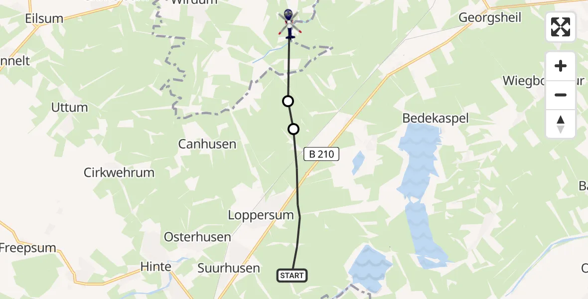 Flugroute Polizeihubschrauber Hinte - Oldeborg, 19 Februar 2026, 13:37