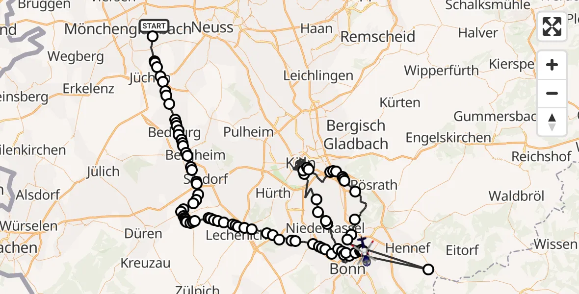 Routekaart van de vlucht: Polizeihubschrauber nach Sankt Augustin, Richthofenstraße