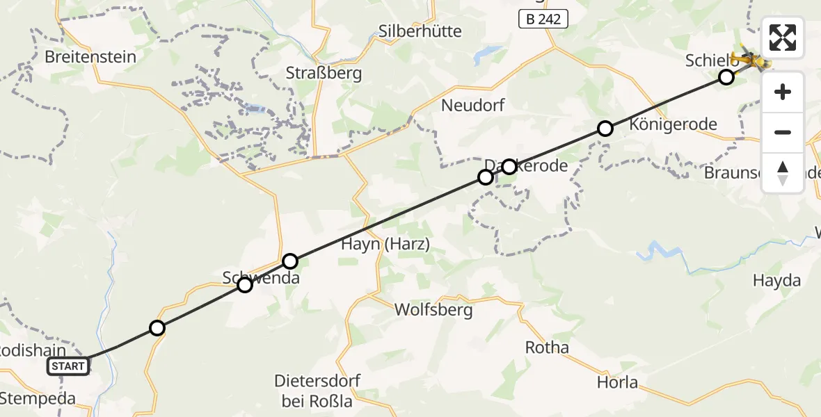 Flugroute Rettungshubschrauber Südharz - Harzgerode, 19 Februar 2026, 13:50