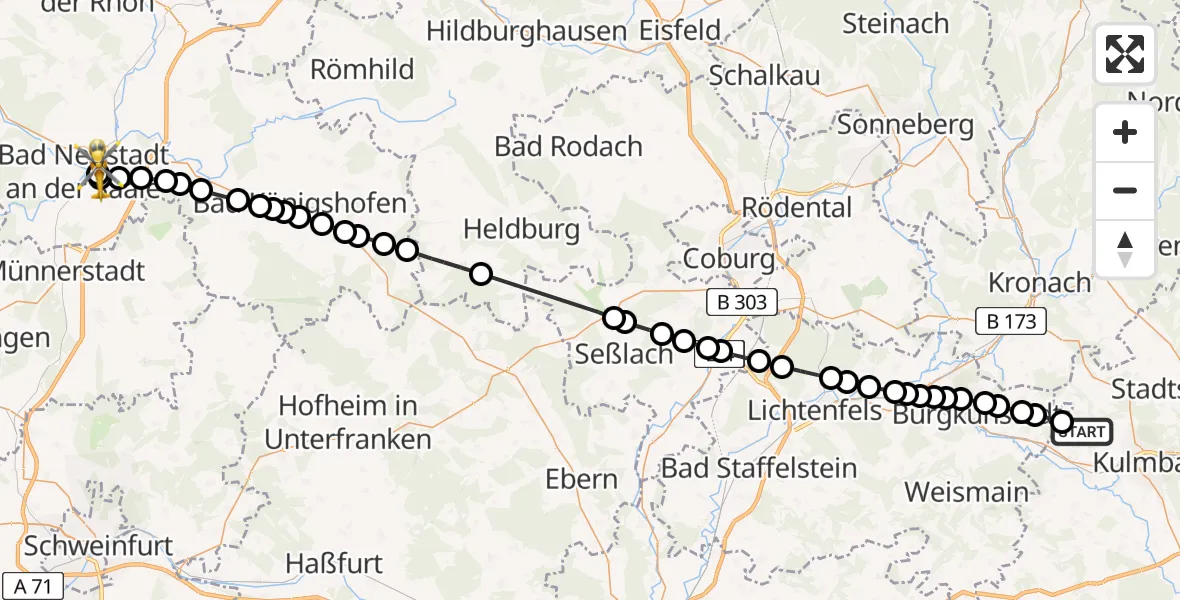 Routekaart van de vlucht: Rettungshubschrauber nach Bad Neustadt an der Saale Hospital Heliport