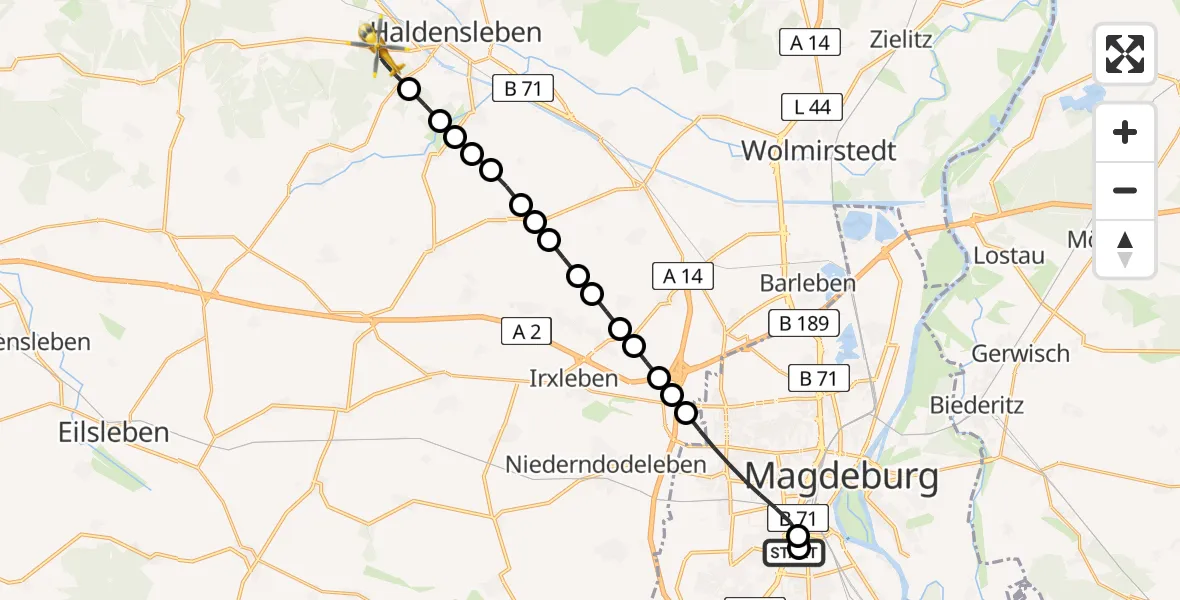 Flugroute Rettungshubschrauber Magdeburg - Haldensleben, 19 Februar 2026, 13:57