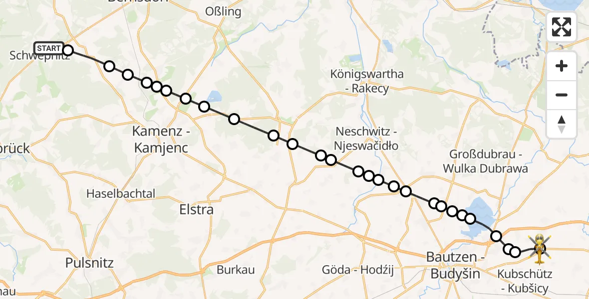 Flugroute Rettungshubschrauber Schwepnitz - Bautzen Airfield, 19 Februar 2026, 14:10
