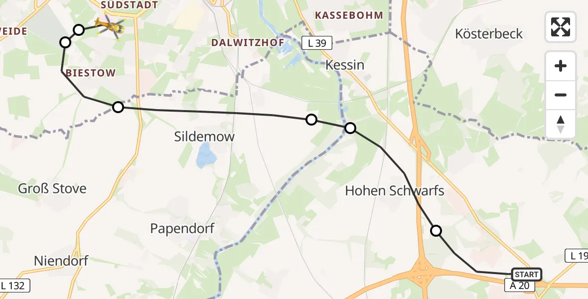 Routekaart van de vlucht: Ambulanzhubschrauber nach Ortsbeirat 12 : Südstadt, Robert-Koch-Straße