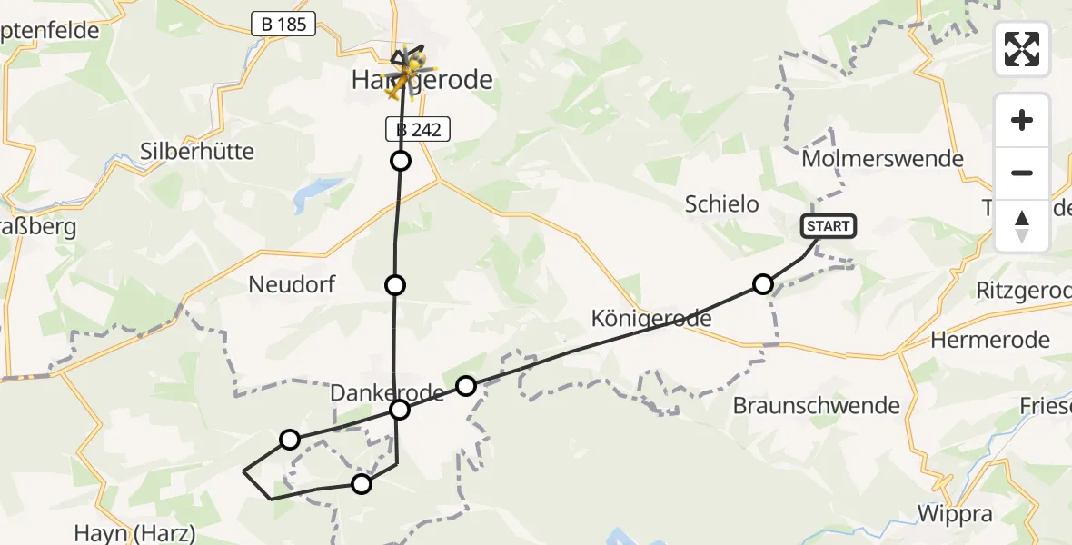 Flugroute Rettungshubschrauber Harzgerode - Harzgerode, 19 Februar 2026, 14:37