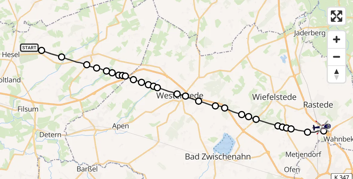 Routekaart van de vlucht: Polizeihubschrauber nach Neusüdende, A 29