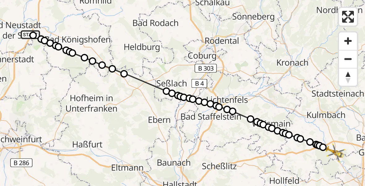 Flugroute Rettungshubschrauber Rödelmaier - Altdrossenfeld, 19 Februar 2026, 14:42