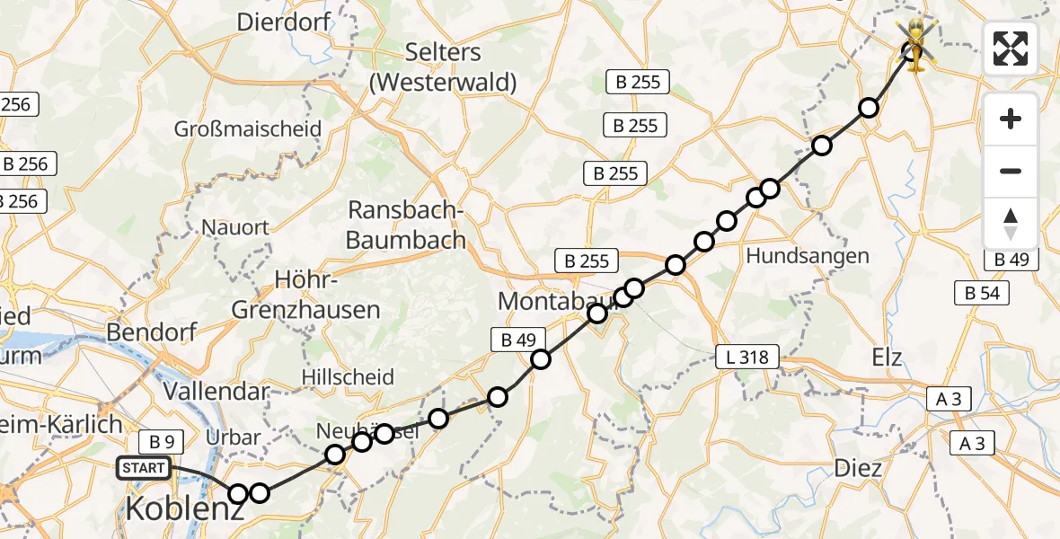 Flugroute Rettungshubschrauber Koblenz - Langendernbach, 19 Februar 2026, 15:11