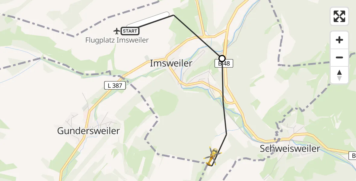Flugroute Rettungshubschrauber Imsweiler UL - Imsweiler, 19 Februar 2026, 15:11