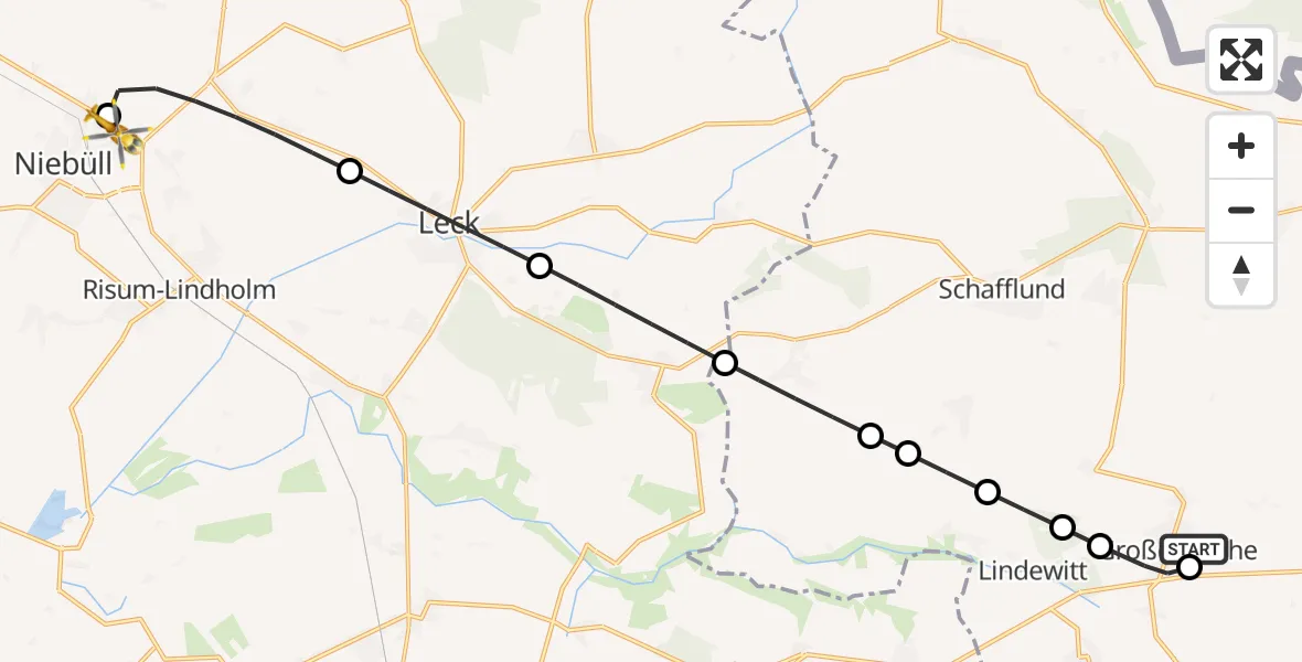 Flugroute Rettungshubschrauber Großenwiehe - Niebüll, 19 Februar 2026, 15:18