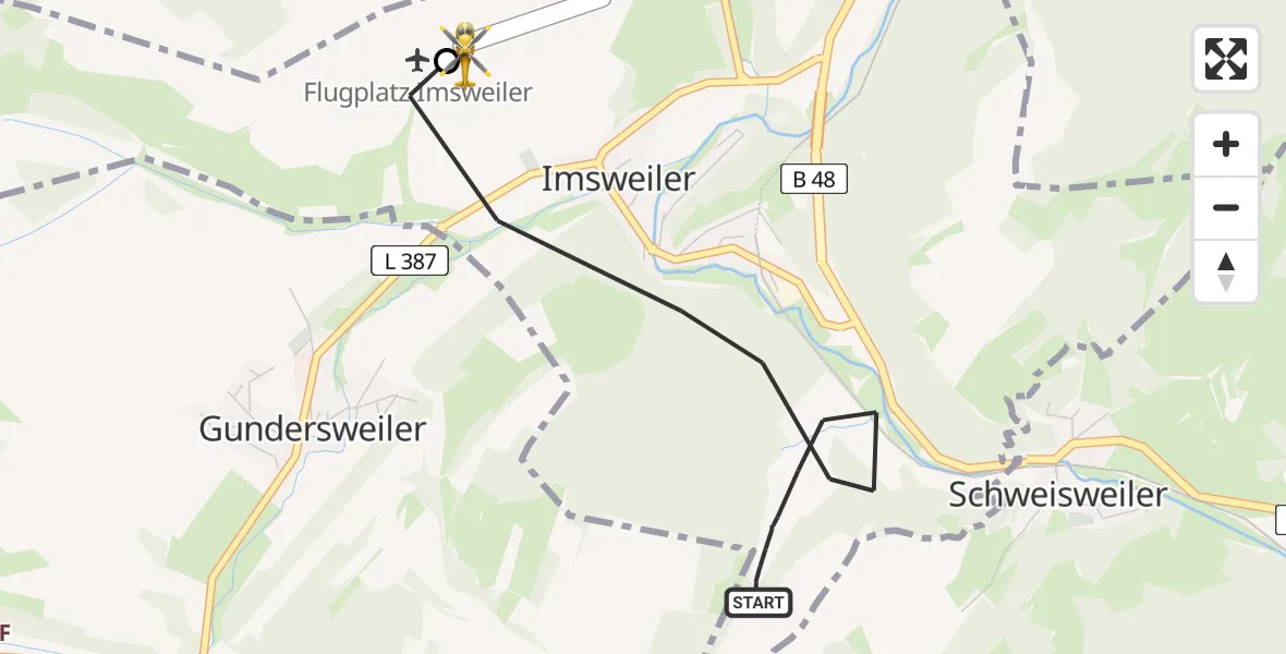 Flugroute Rettungshubschrauber Imsweiler - Imsweiler UL, 19 Februar 2026, 15:23