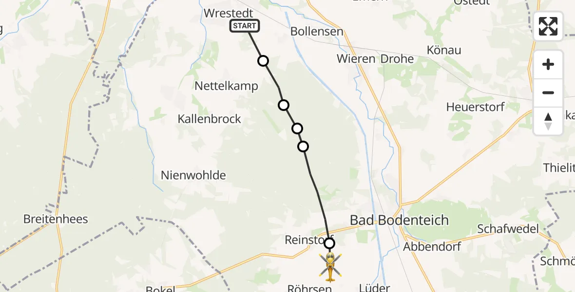 Flugroute Rettungshubschrauber Klein Bollensen - Reinstorf, 19 Februar 2026, 15:31