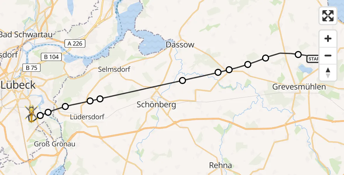 Routekaart van de vlucht: Rettungshubschrauber nach Sankt Jürgen, Ernst-Ruska-Straße