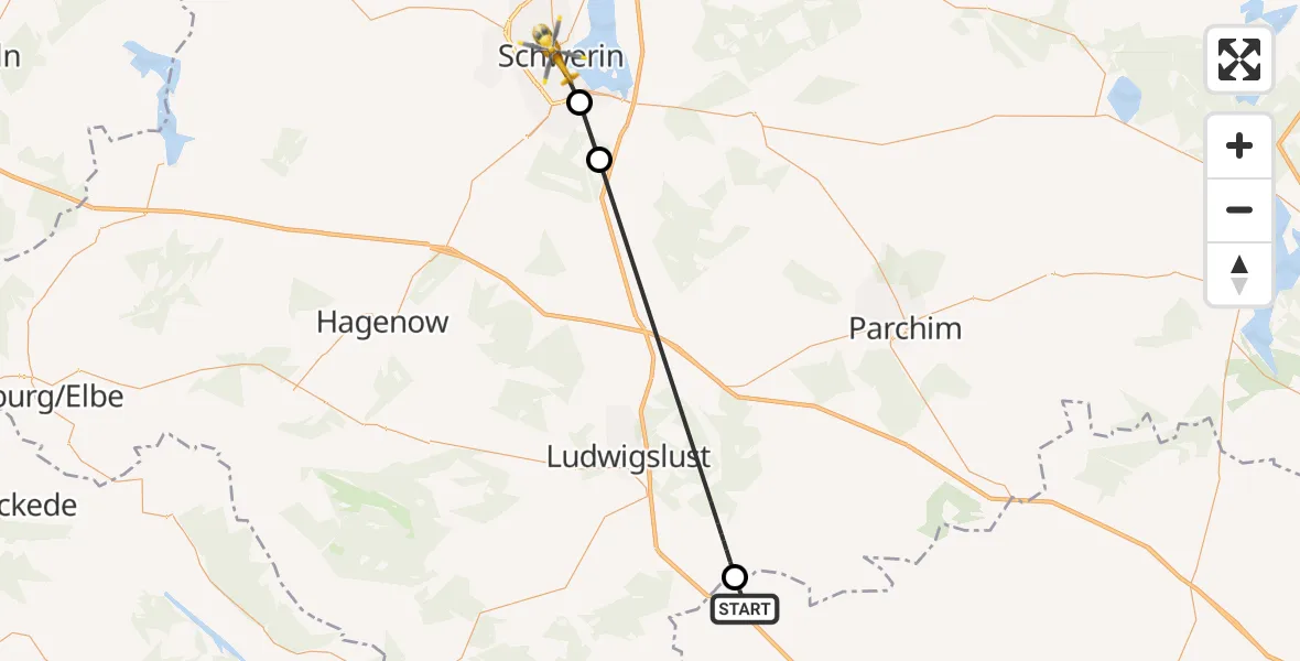 Flugroute Rettungshubschrauber Karstädt - Schwerin, 19 Februar 2026, 15:44