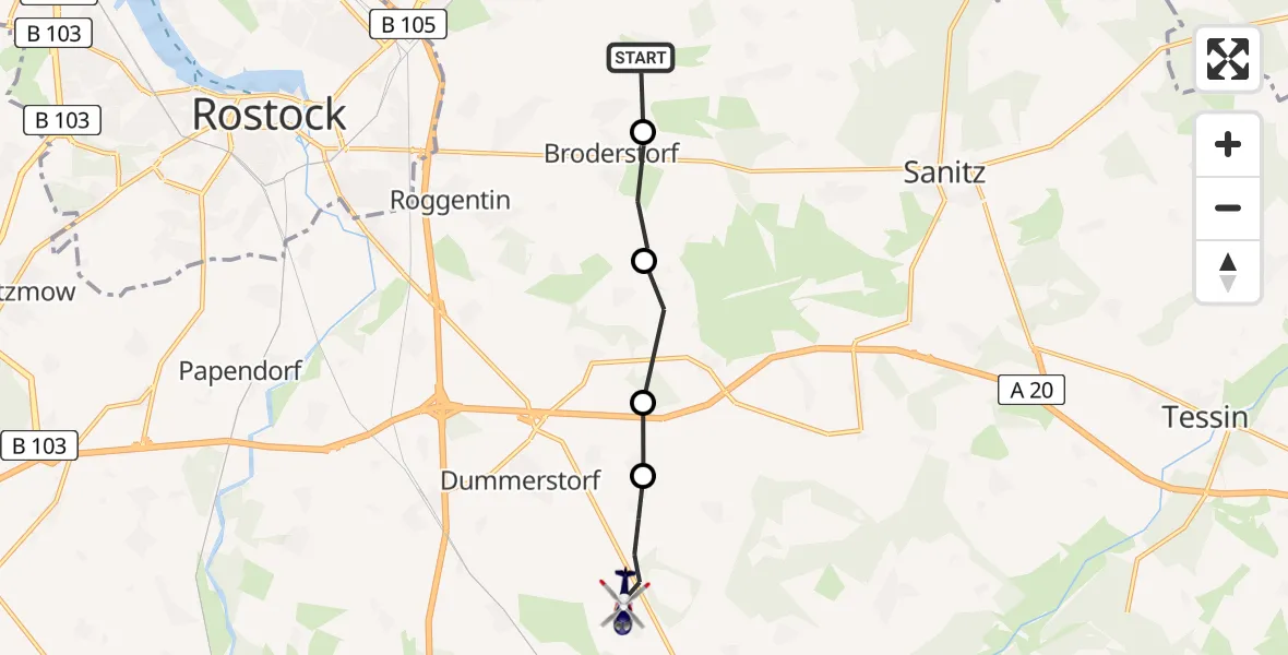 Flugroute Polizeihubschrauber Thulendorf - Dummerstorf, 19 Februar 2026, 15:44