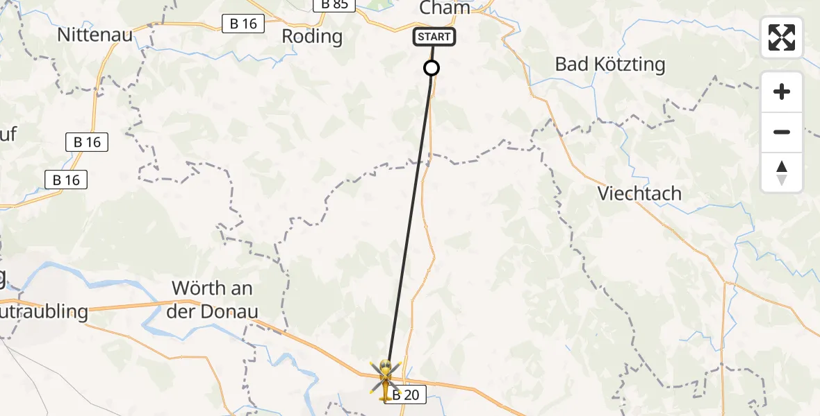 Flugroute Rettungshubschrauber Scharlau - Moos, 19 Februar 2026, 15:54