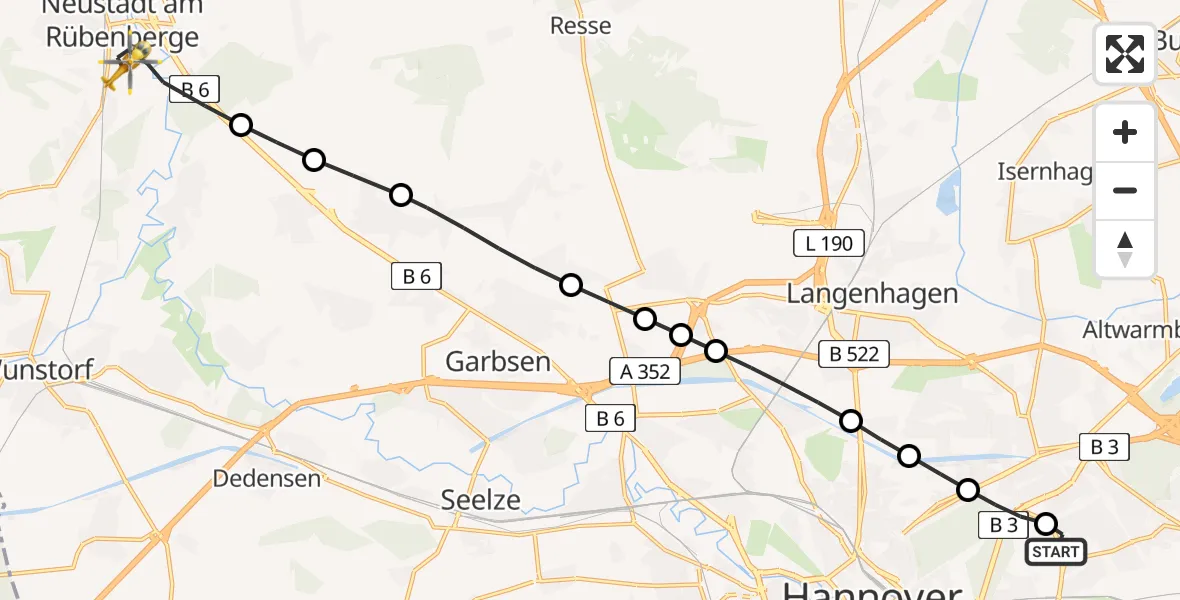 Flugroute Rettungshubschrauber Hannover Air Rescue Heliport (Christoph 4) - Neustadt am Rübenberge, 19 Februar 2026, 15:59