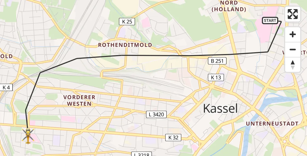 Flugroute Rettungshubschrauber Kassel - Kassel, 19 Februar 2026, 16:02