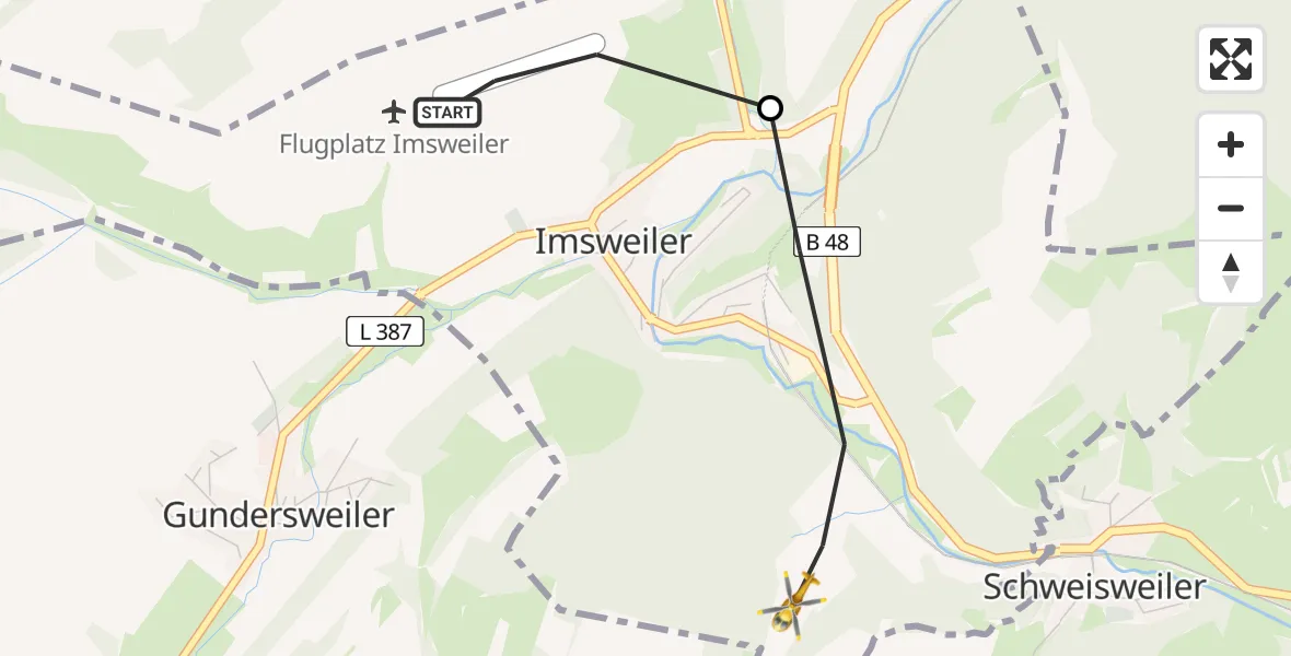 Flugroute Rettungshubschrauber Imsweiler UL - Imsweiler, 19 Februar 2026, 16:16