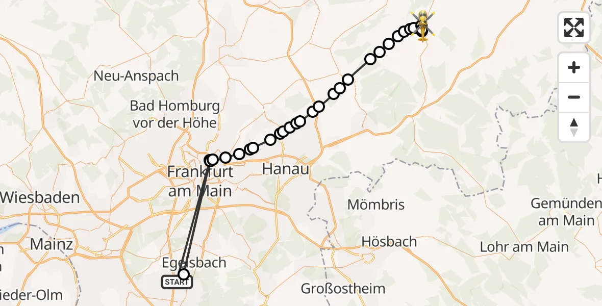 Flugroute Rettungshubschrauber Gräfenhausen - Fischborn, 19 Februar 2026, 16:19