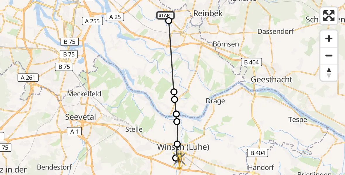 Flugroute Ambulanzhubschrauber Christoph Hansa ADAC Helipad - Roydorf, 19 Februar 2026, 16:19