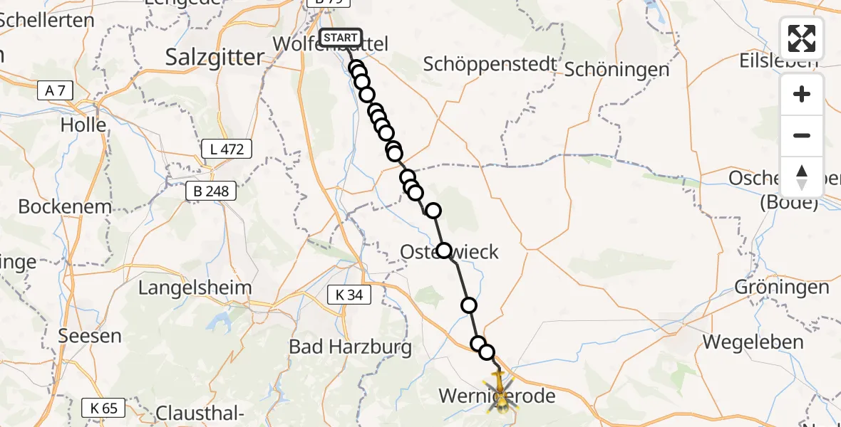 Routekaart van de vlucht: Rettungshubschrauber nach Wernigerode, Vor der Mauer