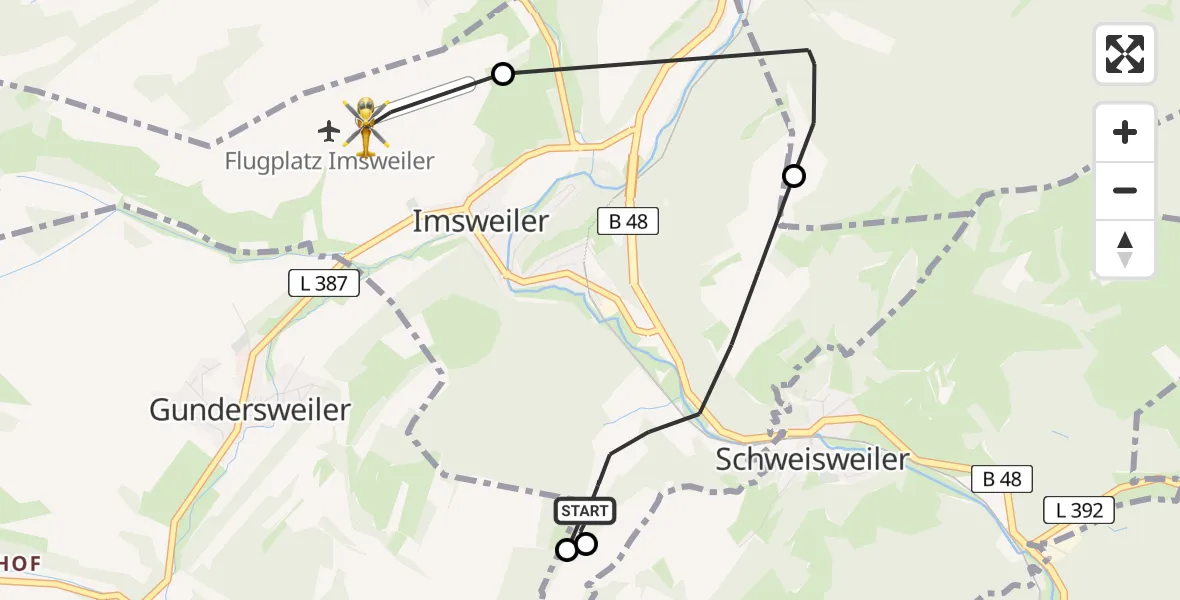 Flugroute Rettungshubschrauber Imsweiler - Imsweiler UL, 19 Februar 2026, 16:20