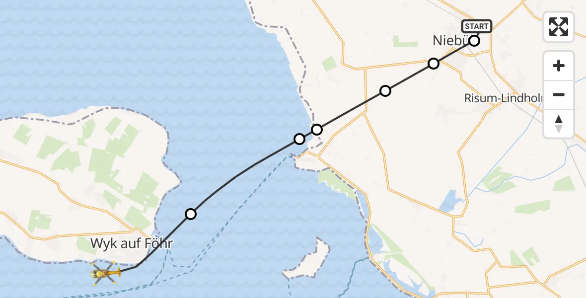 Flugroute Rettungshubschrauber Niebüll - Wyk auf Föhr, 19 Februar 2026, 16:21