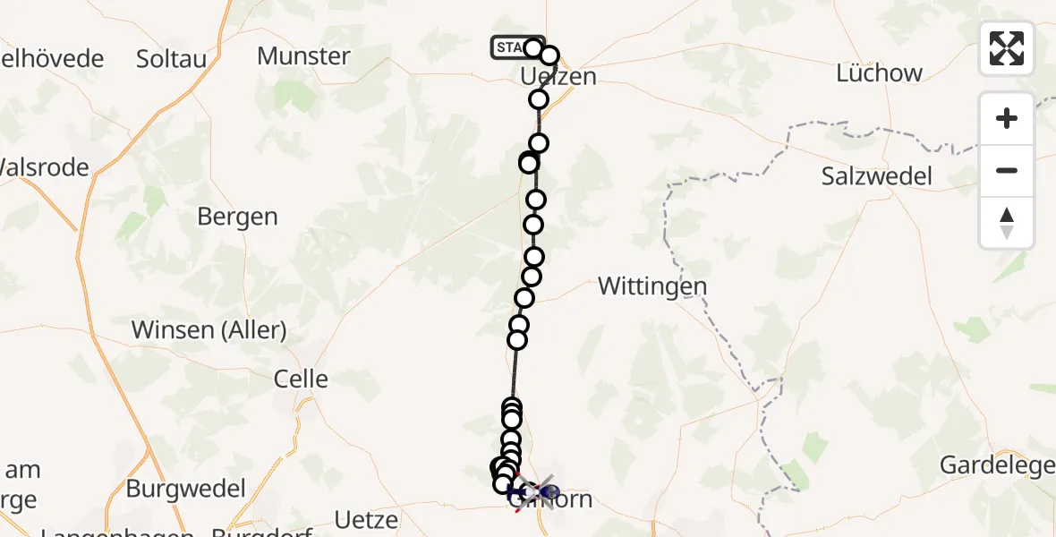 Flugroute Polizeihubschrauber Uelzen - Gifhorn Federal Police Heliport, 19 Februar 2026, 16:26