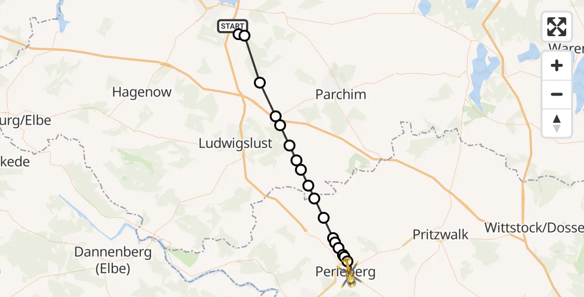 Flugroute Rettungshubschrauber Consrade - Perleberg, 19 Februar 2026, 16:35