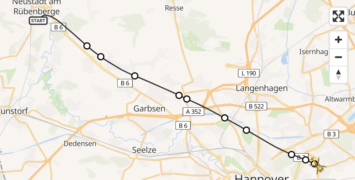 Flugroute Rettungshubschrauber Neustadt am Rübenberge - Hannover Air Rescue Heliport (Christoph 4), 19 Februar 2026, 16:39