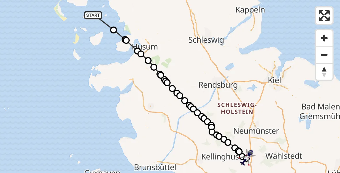 Flugroute Polizeihubschrauber Langeneß - Bad Bramstedt Heliport, 19 Februar 2026, 17:00