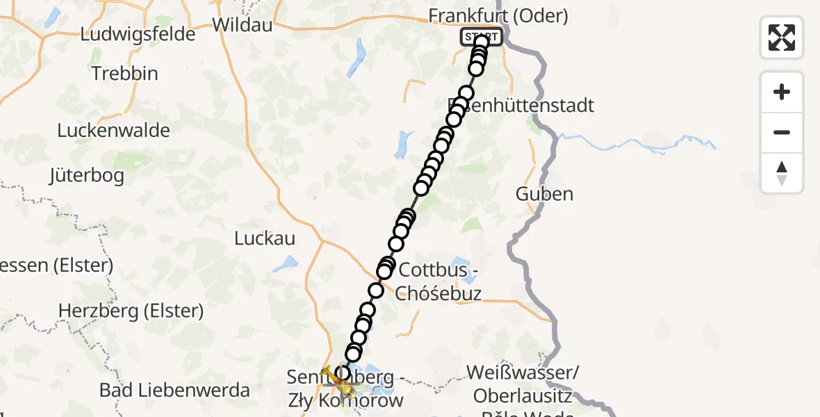 Routekaart van de vlucht: Rettungshubschrauber nach Senftenberg, K 6612