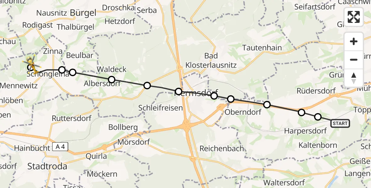 Flugroute Rettungshubschrauber Niederndorf - Jena-Schöngleina Airfield, 19 Februar 2026, 17:18