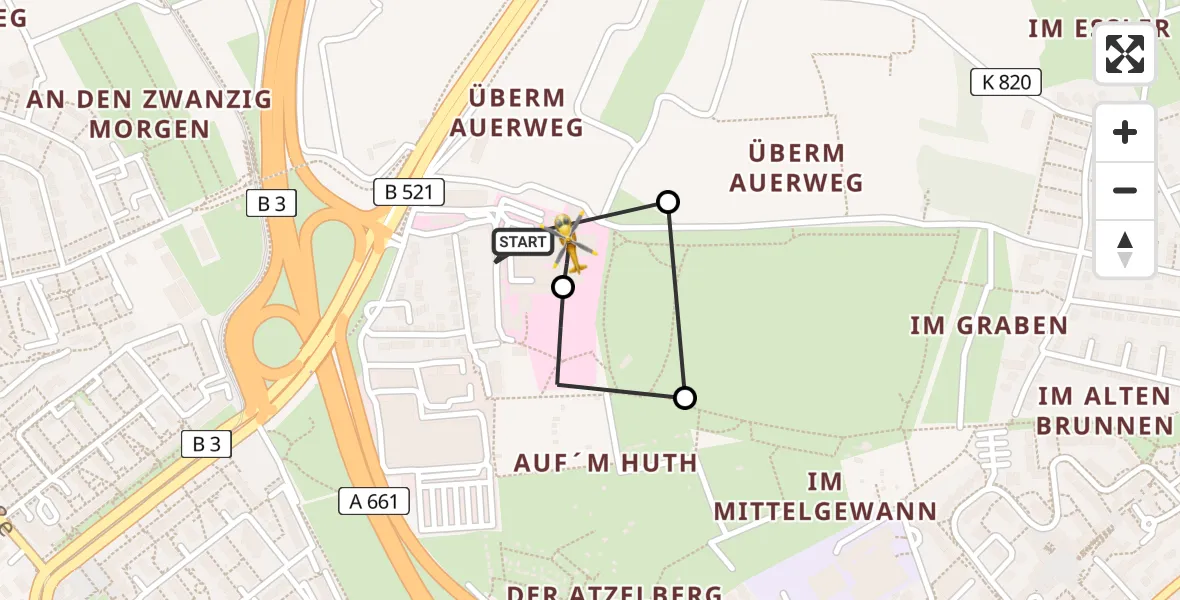 Flugroute Rettungshubschrauber Frankfurt am Main Accident Hospital Roof Helipad - Frankfurt am Main Accident Hospital Roof Helipad (CHX2), 19 Februar 2026, 17:35