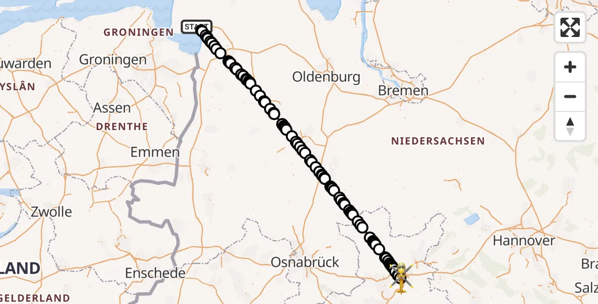 Flugroute Ambulanzhubschrauber Emden - Bad Oeynhausen, 19 Februar 2026, 18:51