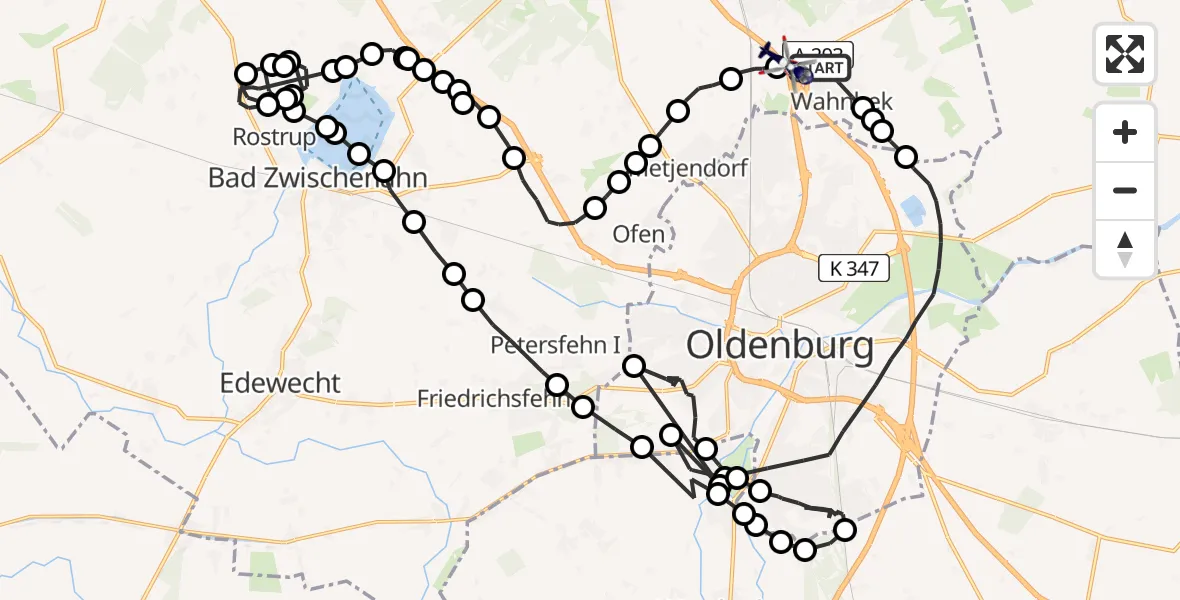 Flugroute Polizeihubschrauber Rastede - Oldenburg Police Heliport, 19 Februar 2026, 18:58
