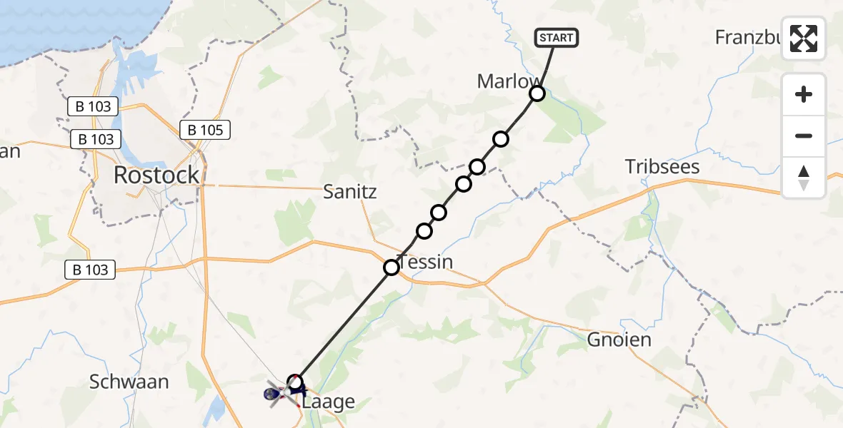 Routekaart van de vlucht: Polizeihubschrauber nach Laage, Daimler-Benz-Allee