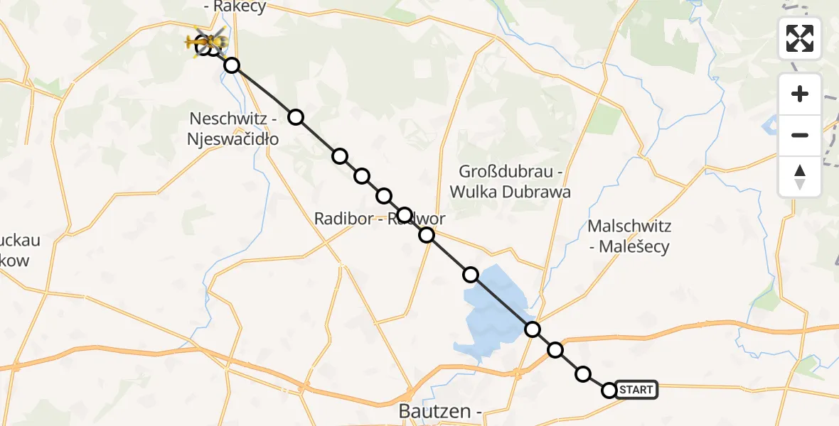 Routekaart van de vlucht: Rettungshubschrauber nach Königswartha, Straße am See