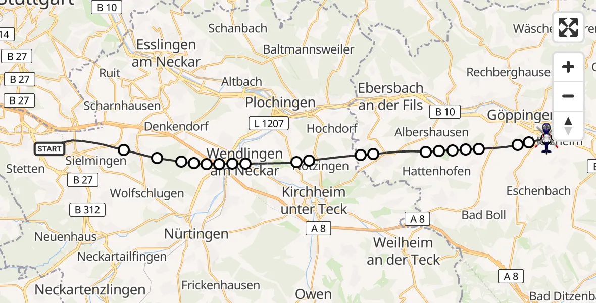 Routekaart van de vlucht: Polizeihubschrauber nach Holzheim, Rigistraße
