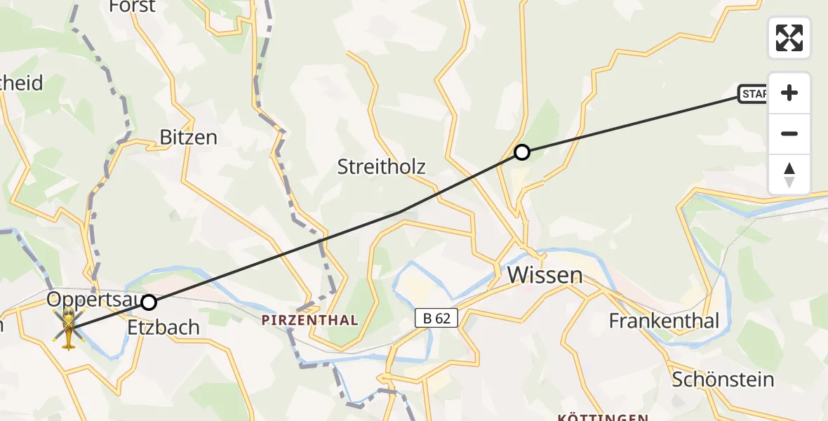 Routekaart van de vlucht: Rettungshubschrauber nach Oppertsau, Friedhofstraße